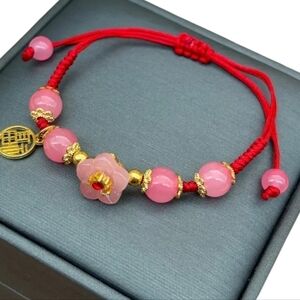 New Braided Bracelet Red Rope ,beaded with flower